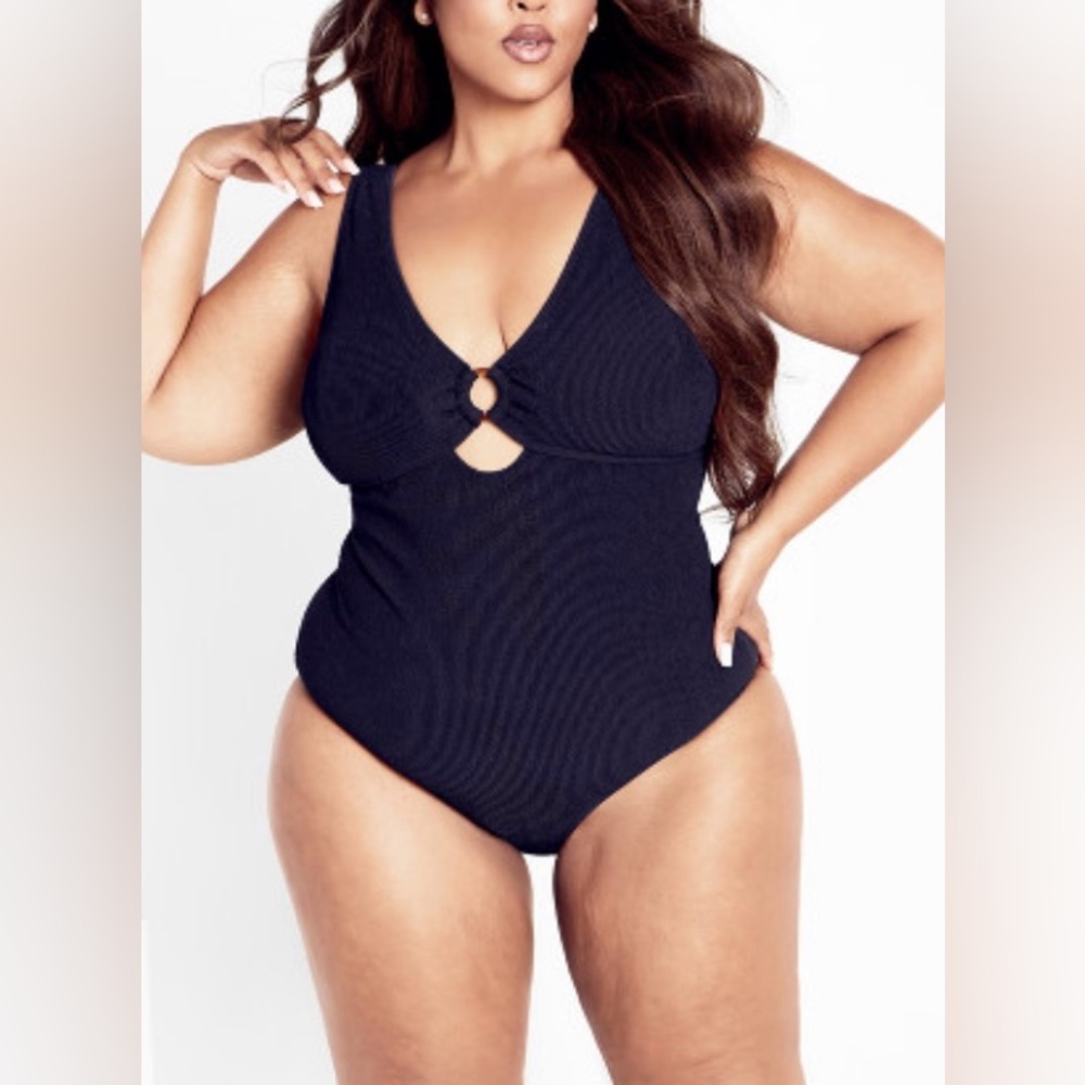 NWT Black One-Piece Swimsuit CITY CHIC Persia Cut Out 1 Piece - black